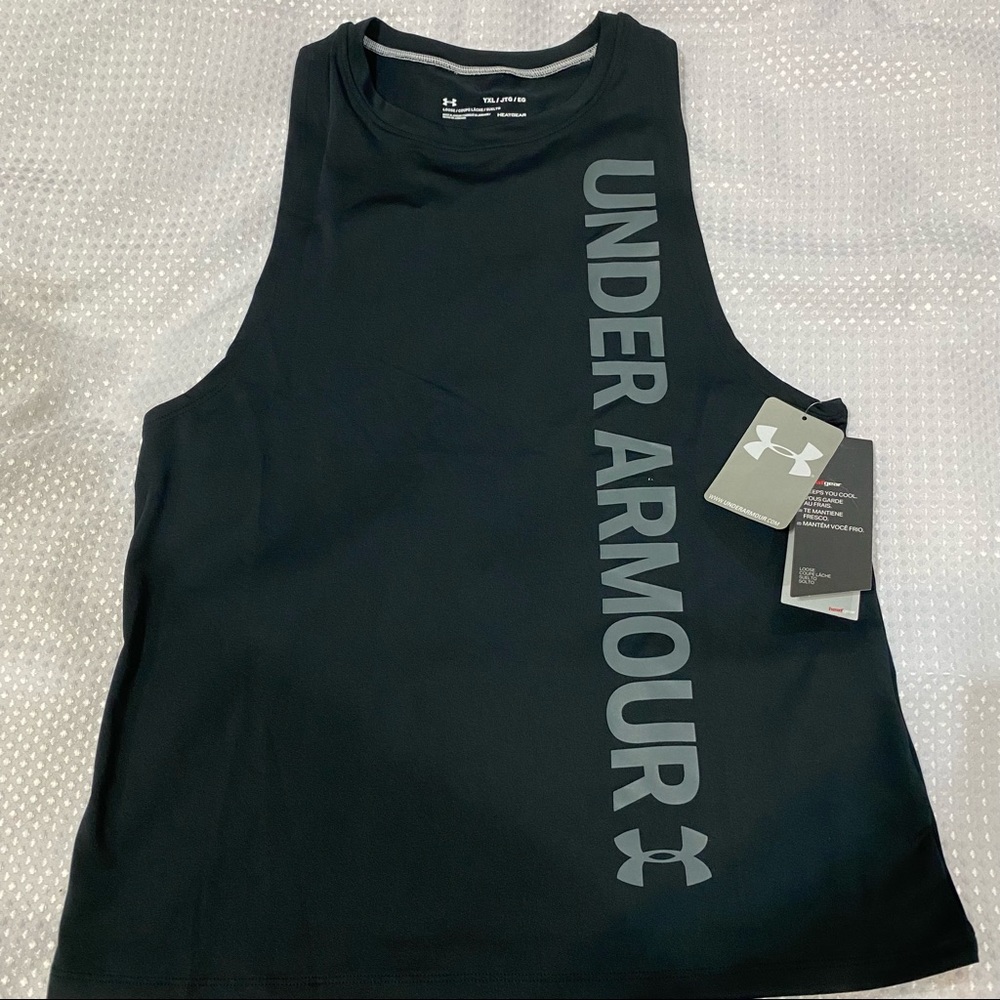 Under Armour, HeatGear, black sport tank tops for girls, youth XL